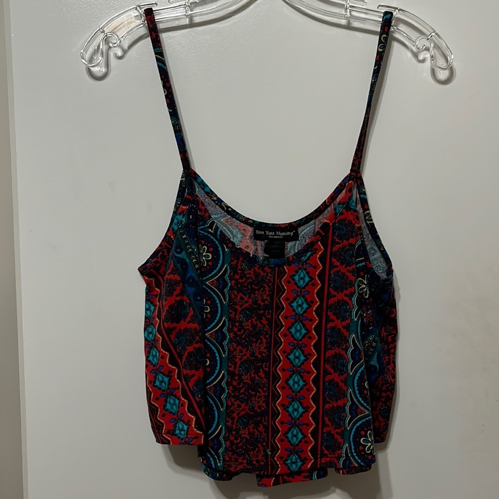 multi patterned red & blue crop top from see you monday